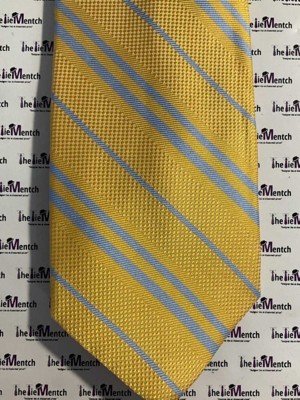 BROOKS BROTHER Silk Yellow With Blue Stripes Necktie BRAND NEW
